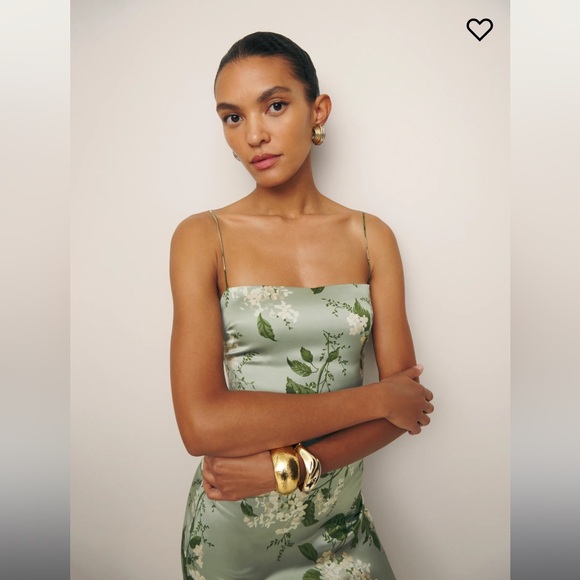 Reformation Frankie Silk Dress in Sage Green - Picture 4 of 5